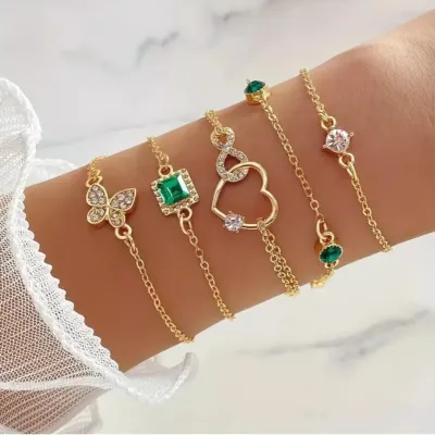 Trendy Butterfly & Heart Shaped Rhinestone Bracelet Set 